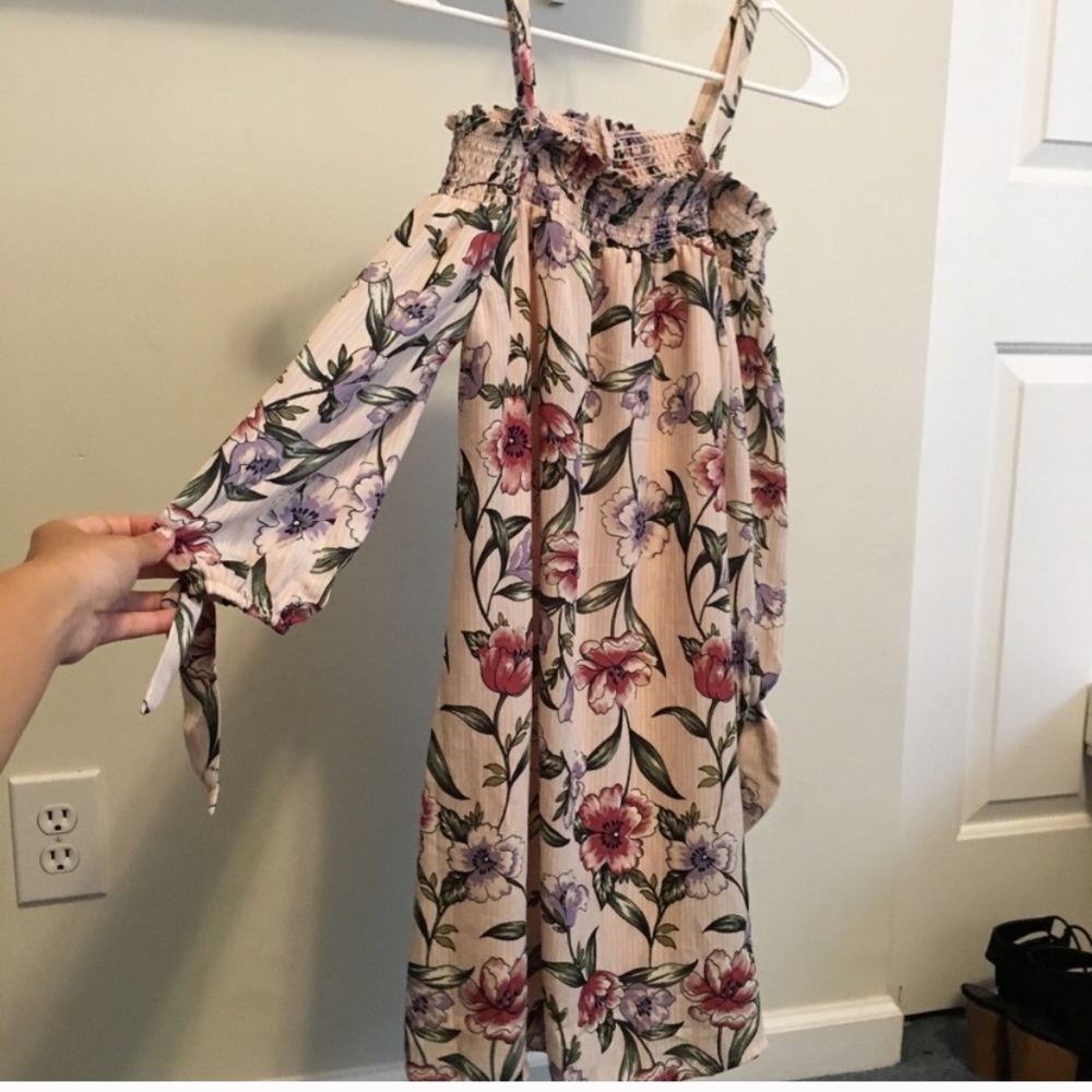 Lily Star pinstripe floral off shoulder dress